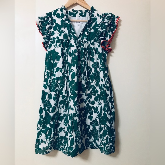 T H M L Green and White Cotton Floral Midi Dress - Picture 1 of 11